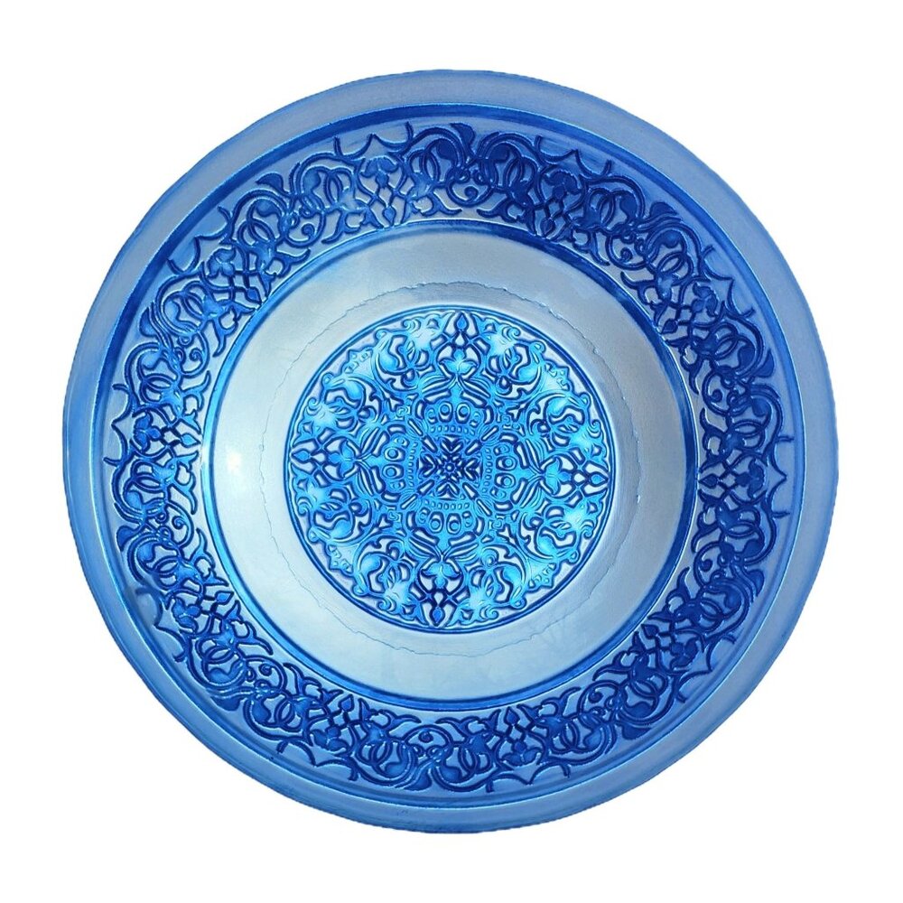 Blue Decorative Glass Fruit Bowl Turkish Middle Eastern Centerpiece Serving Dish
